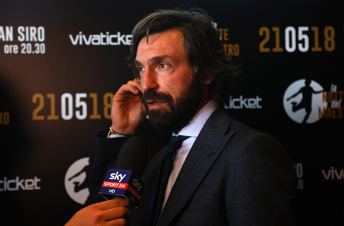 MILAN, ITALY - APRIL 12:  Andrea Pirlo speaks to the media during a press conference to announce Andrea Pirlo farewell match on April 12, 2018 in Milan, Italy.  (Photo by Marco Luzzani/Getty Images)