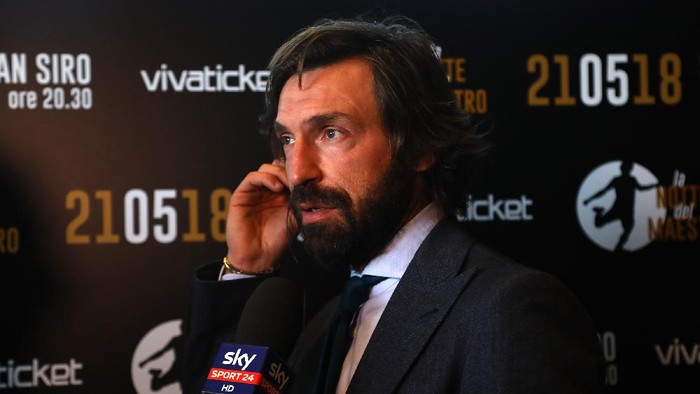 MILAN, ITALY - APRIL 12:  Andrea Pirlo speaks to the media during a press conference to announce Andrea Pirlo farewell match on April 12, 2018 in Milan, Italy.  (Photo by Marco Luzzani/Getty Images)