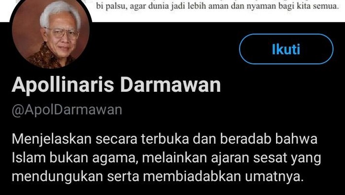 Apollinaris Darmawan yang Diduga Menghina Islam, Ini Faktanya