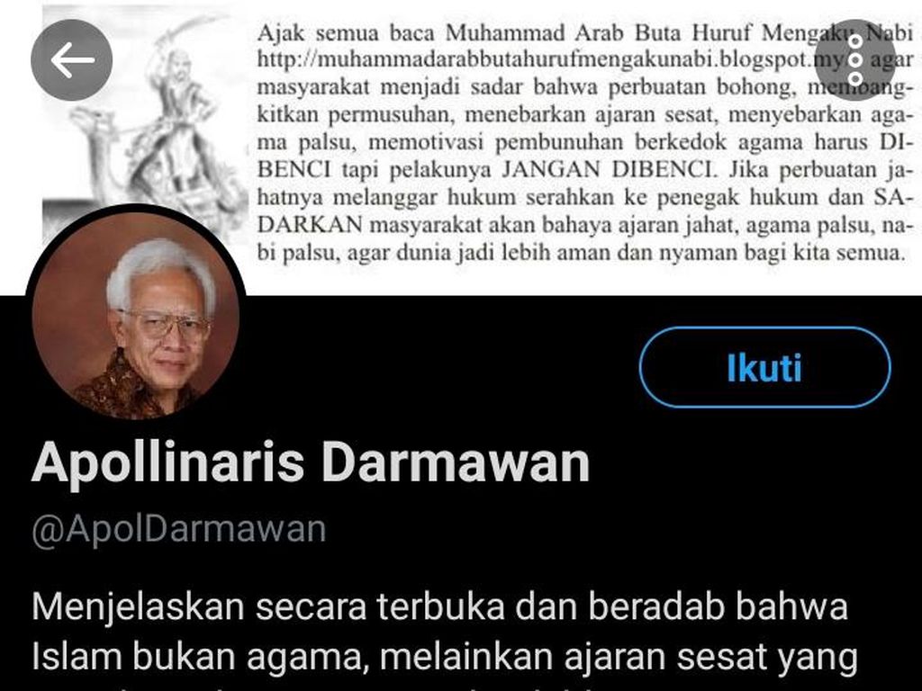 Hina Agama, Apollinaris Darmawan Kembali Masuk Penjara Hina Agama, Apollinaris Darmawan Kembali Masuk Penjara