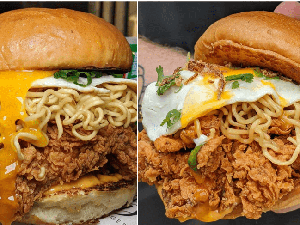 Auto Ngiler! Burger Australia Ini Diisi Ayam Goreng Plus Indomie Goreng