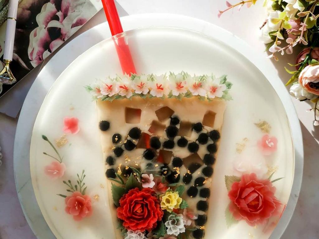 Nyamm! Kue Jelly Cantik Ini Berisi Milk Tea Plus Boba