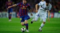 Lionel Messi pernah empat kali bertemu Inter Milan di kompetisi antarklub Eropa. Namun, Messi belum pernah sekalipun menjebol gawang Nerazzurri (Getty Images)