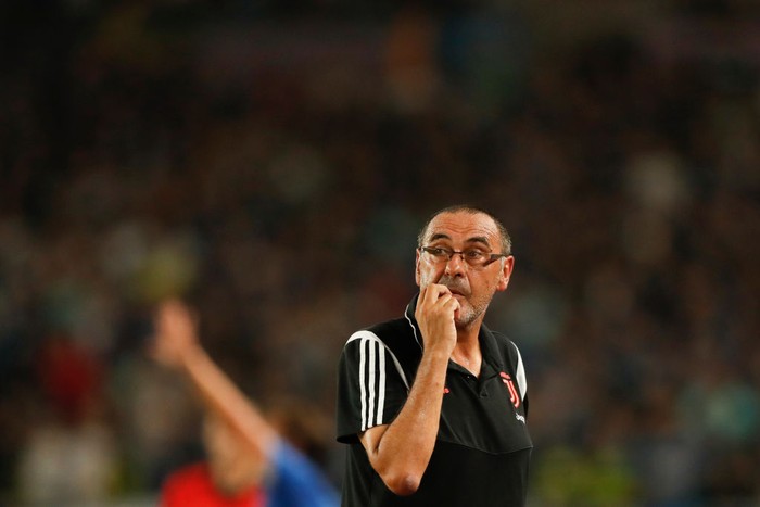 NANJING, CHINA - JULY 24: Head coach Maurizio Sarri of Juventus looks on during the International Champions Cup match between Juventus and FC Internazionale at the Nanjing Olympic Center Stadium on July 24, 2019 in Nanjing, China. (Photo by Fred Lee/Getty Images)