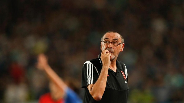 NANJING, CHINA - JULY 24: Head coach Maurizio Sarri of Juventus looks on during the International Champions Cup match between Juventus and FC Internazionale at the Nanjing Olympic Center Stadium on July 24, 2019 in Nanjing, China. (Photo by Fred Lee/Getty Images)