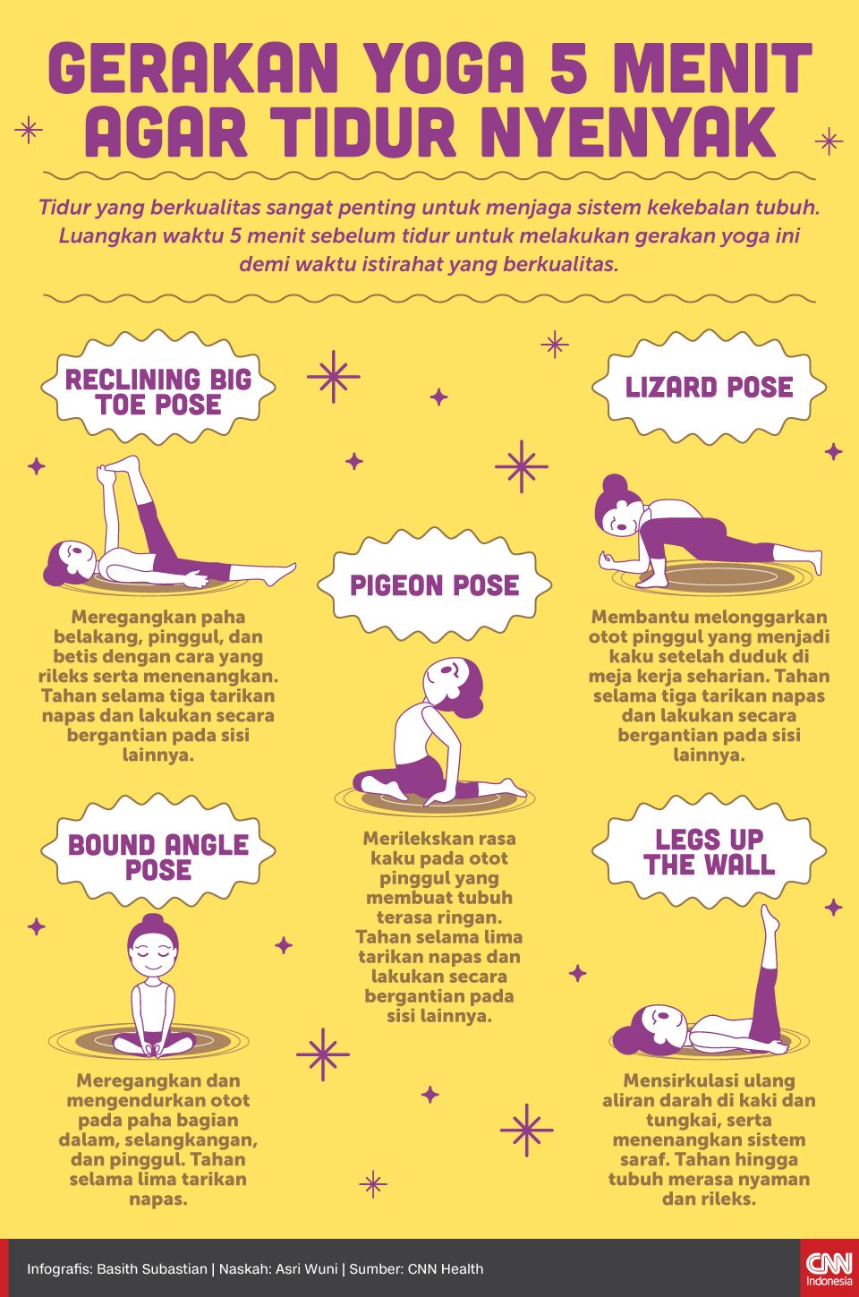 Infografis Gerakan Yoga 5 Menit Agar Tidur Nyenyak