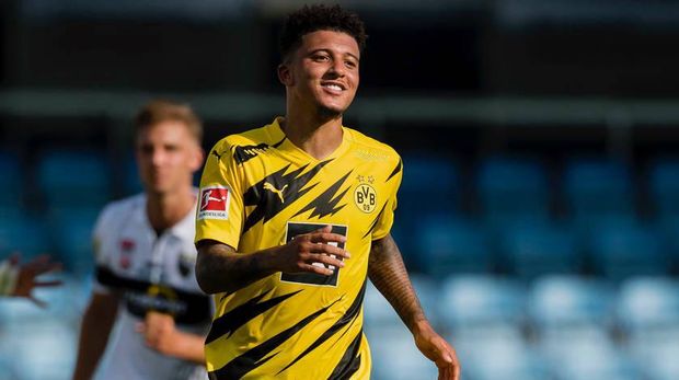 Jadon Sancho di laga ujicoba Borussia Dortmund melawan Altach, Kamis 12 Agustus 2020.