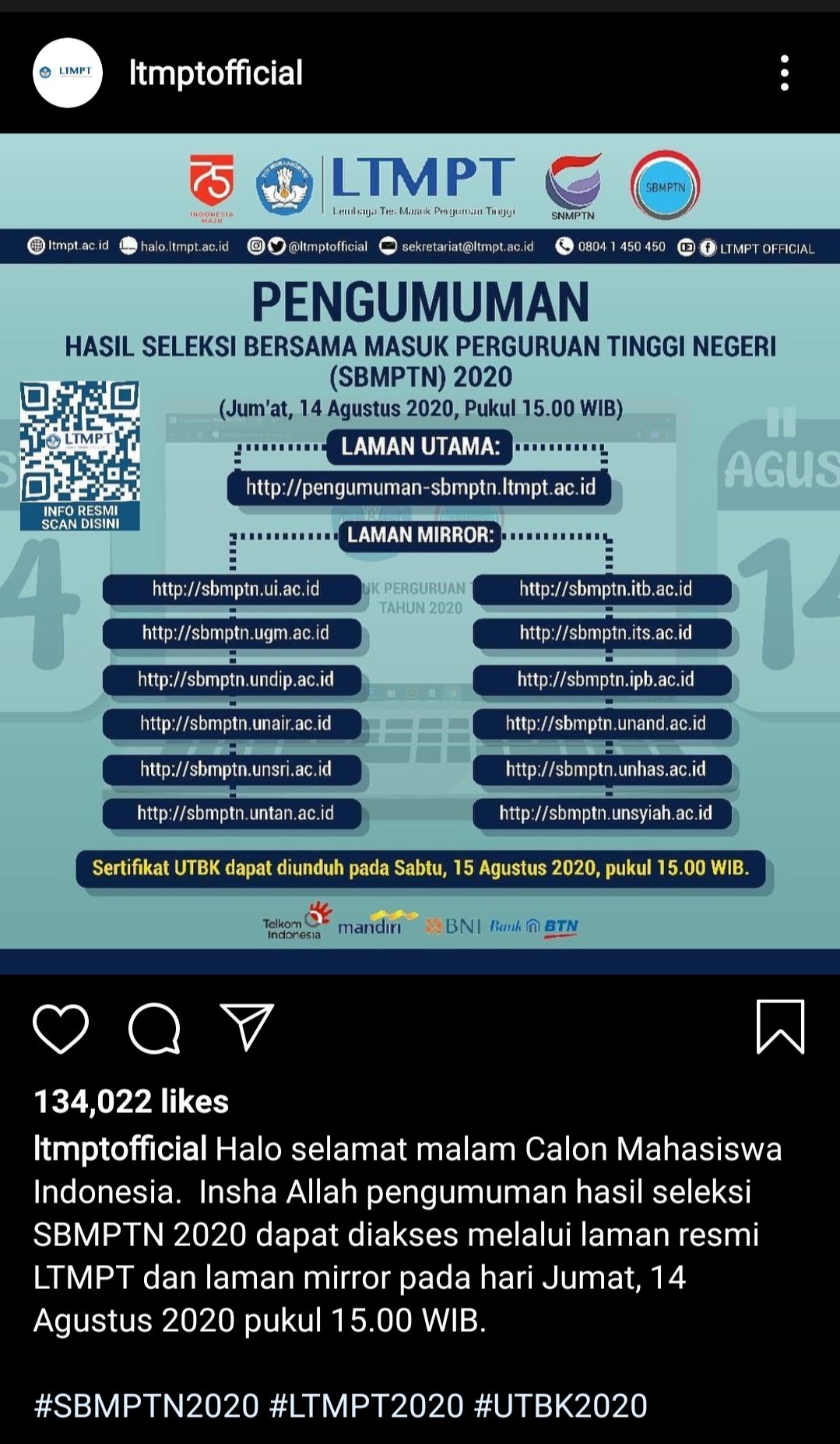 Pengumuman SBMPTN 2020 Pengumuman SBMPTN 2020