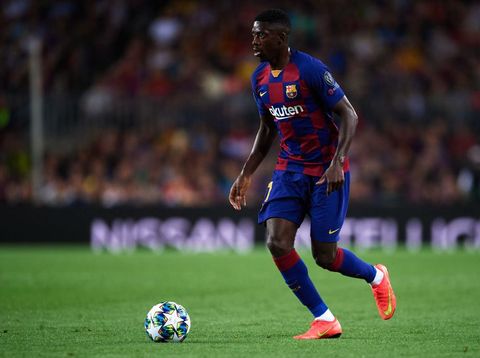 BARCELONA, SPAIN - OCTOBER 02: Ousmane Dembele of FC Barcelona conducts the ball during the UEFA Champions League group F match between FC Barcelona and Inter at Camp Nou on October 02, 2019 in Barcelona, Spain. (Photo by Alex Caparros/Getty Images)