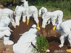 Duh... Petugas BPBD Urug Makam Pasien Diduga COVID-19 Pakai Tangan