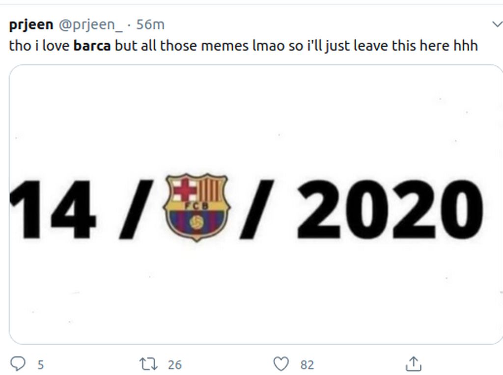 Kocak! Meme Barcelona yang Dilumat Habis-habisan Bayern Munich