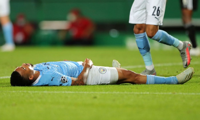 LISBON, PORTUGAL - AUGUST 15: Gabriel Jesus of Manchester City looks dejected during the UEFA Champions League Quarter Final match between Manchester City and Lyon at Estadio Jose Alvalade on August 15, 2020 in Lisbon, Portugal. (Photo by Miguel A. Lopes/Pool via Getty Images)
