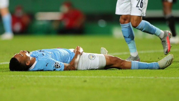 LISBON, PORTUGAL - AUGUST 15: Gabriel Jesus of Manchester City looks dejected during the UEFA Champions League Quarter Final match between Manchester City and Lyon at Estadio Jose Alvalade on August 15, 2020 in Lisbon, Portugal. (Photo by Miguel A. Lopes/Pool via Getty Images)
