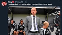 Pep Guardiola tanpa Messi di Liga Champions... jadi selevel Alan Shearer? (Foto: internet/Twitter)