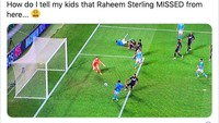 Nah, yang ini mengenai kegagalan Raheem Sterling bikin gol buat City. (Foto: internet/Twitter)