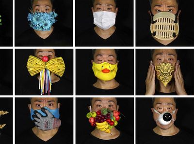 Unik! Pria Ini Bikin Masker dari Tempat Makan hingga Kamera CCTV
