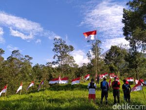 75 Bendera Merah Putih Dikibarkan di Lereng Merapi