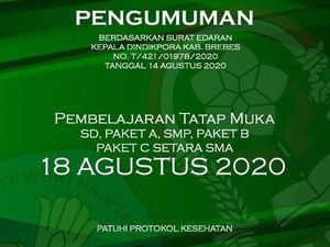 SD-SMP di Brebes Mulai Belajar Tatap Muka Besok, Hanya 3 Jam Sehari