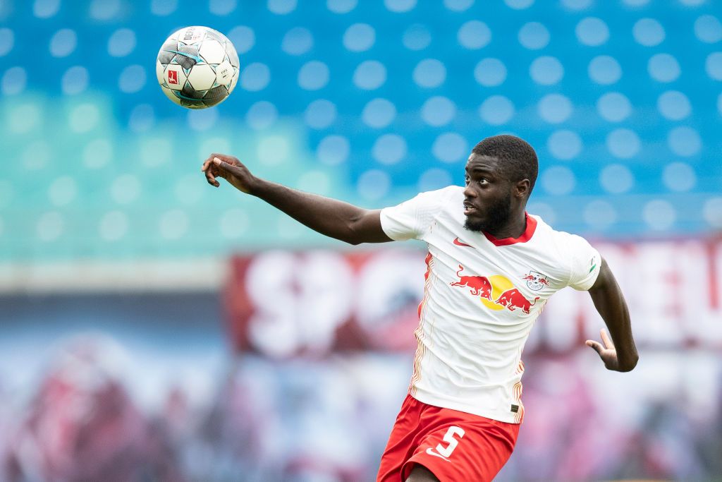 LEIPZIG, GERMANY - JUNE 20: Dayot Upamecano of RB Leipzig controls the ball during the Bundesliga match between RB Leipzig and Borussia Dortmund at Red Bull Arena on June 20, 2020 in Leipzig, Germany. (Photo by Maja Hitij/Getty Images)