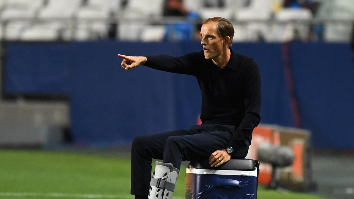 Pelatih Paris Saint-Germain Thomas Tuchel terekam ngomel-ngomel ke pelatih RB Leipzig usai pertandingan. (Foto: Getty Images/David Ramos)