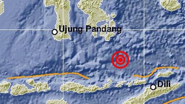 Titik gempa M 6,9 di Laut Banda.