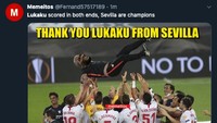 Meme ini menyebut pemain Sevilla berterima kasih ke Lukaku. (Foto: internet/Twitter)