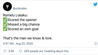 Tapi peruntungan Lukaku perlahan berubah. Setelah bikin gol pembuka, ia membuang peluang emas, dan kemudian mencetak gol bunuh diri. (Foto: internet/Twitter)