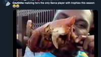 Sindiran makin telak karena Coutinho meraih tiga gelar juara musim ini di Bayern, sedangkan Barca malah nirgelar. (Foto: internet/Twitter)