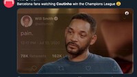 Fans Barca sedih enggak lihat Coutinho juara saat sedang dipinjamkan ke klub lain? (Foto: internet/Twitter)