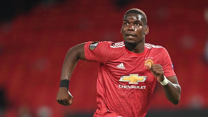 MANCHESTER, ENGLAND - AUGUST 05: Paul Pogba of Manchester United in action during the UEFA Europa League round of 16 second leg match between Manchester United and LASK at Old Trafford on August 05, 2020 in Manchester, England. (Photo by Michael Regan/Getty Images)