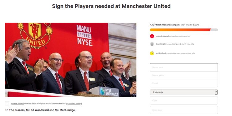 manchester united suporter teken petisi ke MU di bursa transfer
