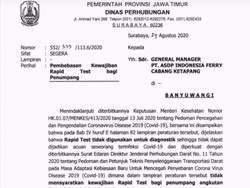 Ada Surat Edaran Penghapusan Wajib Rapid Test Bagi Penumpang Pelabuhan Ketapang
