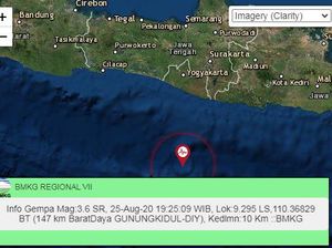 Gempa M 3,6 Terjadi di Gunungkidul Malam Ini