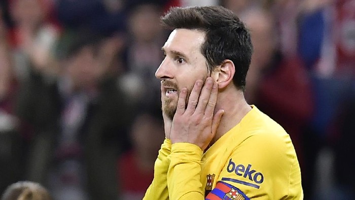 FILE - In this Feb. 6, 2020 file photo, Barcelonas Lionel Messi reacts during the Spanish Copa del Rey, quarter final, soccer match against Athletic Bilbao at the San Mames stadium in Bilbao, Spain. Lionel Messi has told Barcelona he wants to leave the club after nearly two decades with the Spanish giants. The club has confirmed that the Argentina great has sent a note expressing his desire to leave. The announcement comes 11 days after Barcelonas humiliating 8-2 loss to Bayern Munich in the Champions League quarterfinals, one of the worst in the players career and in the clubs history. (AP Photo/Alvaro Barrientos, File)