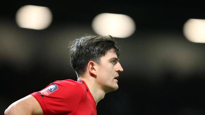 MANCHESTER, ENGLAND - JANUARY 15:  Harry Maguire of Manchester United looks on during the FA Cup Third Round Replay match between Manchester United and Wolverhampton Wanderers at Old Trafford on January 15, 2020 in Manchester, England. (Photo by Alex Livesey/Getty Images)