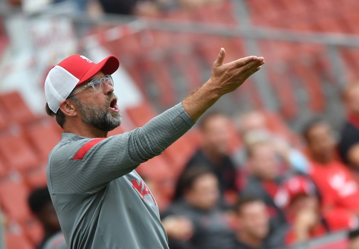 Liverpools German manager Jurgen Klopp reacts during the friendly test match Liverpool v FC Salzburg in Salzburg, Austria on August 25 2020. (Photo by BARBARA GINDL / APA / AFP) / Austria OUT