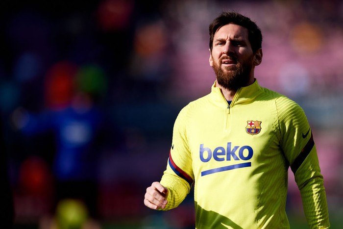 BARCELONA, SPAIN - FEBRUARY 22: Lionel Messi of FC Barcelona warms up prior to the La Liga match between FC Barcelona and SD Eibar SAD at Camp Nou on February 22, 2020 in Barcelona, Spain. (Photo by Alex Caparros/Getty Images)