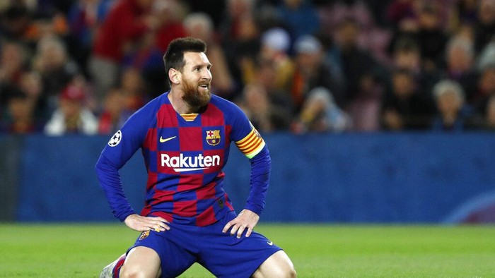 FILE - In this Nov. 5, 2019 file photo, Barcelonas Lionel Messi reacts during a Champions League Group F soccer match against Slavia Praha at Camp Nou stadium in Barcelona, Spain. Lionel Messi has told Barcelona he wants to leave the club after nearly two decades with the Spanish giants. The club has confirmed that the Argentina great has sent a note expressing his desire to leave. The announcement comes 11 days after Barcelonas humiliating 8-2 loss to Bayern Munich in the Champions League quarterfinals, one of the worst in the players career and in the clubs history. (AP Photo/Joan Monfort, File)