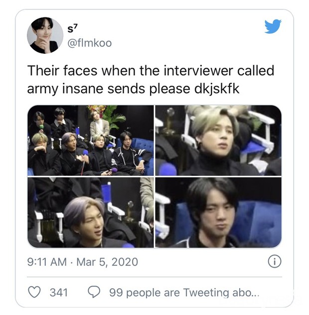 Ekspresi BTS Mendengar Komentar Negatif Tentang ARMY/ Foto: Koreaboo