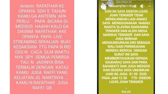 Unggahan di Facebook yang diduga milik Gideon Tengker