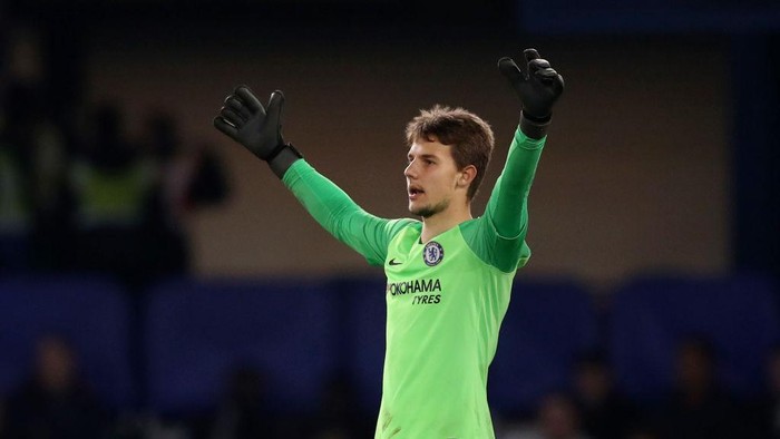 LONDON, ENGLAND - APRIL 15:   Karlo Ziger of Chelsea readuring the Premier League 2 match between Chelsea and Arsenal at Stamford Bridge on April 15, 2019 in London, England. (Photo by Naomi Baker/Getty Images)