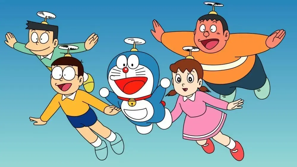 Doraemon pakai baling-baling bambu.