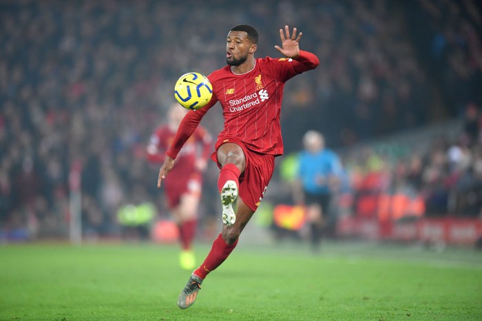 LIVERPOOL, ENGLAND - JANUARY 19: Georginio Wijnaldum of Liverpool controls the ball during the Premier League match between Liverpool FC and Manchester United at Anfield on January 19, 2020 in Liverpool, United Kingdom. (Photo by Michael Regan/Getty Images)