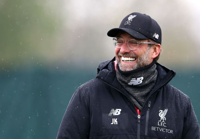 Juergen Klopp LIVERPOOL, ENGLAND - APRIL 16: Jurgen Klopp, Manager of Liverpool reacts as he watches his team train during the Liverpool training session on the eve of the UEFA Champions League Quarter Final Second Leg match between Liverpool and Porto at Melwood Training Centre on April 16, 2019 in Liverpool, England. (Photo by Jan Kruger/Getty Images)