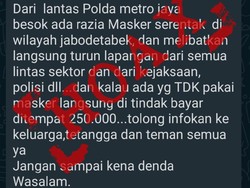 Beredar Info Tak Pakai Masker Didenda Rp 250 Ribu, Polda Metro: Hoax