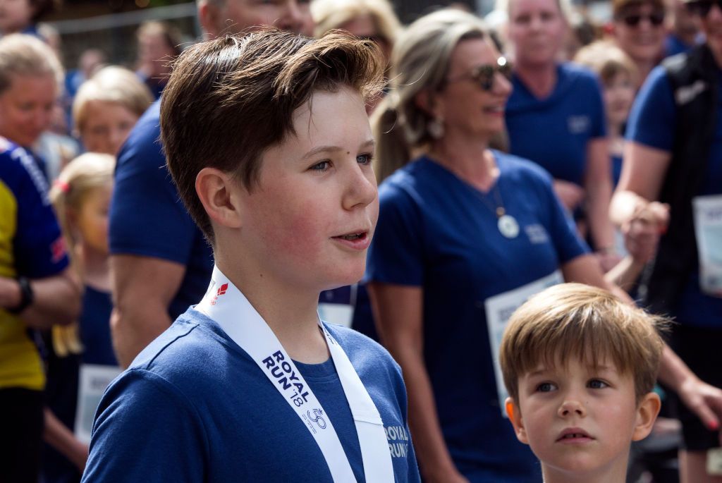 COPENHAGEN, DENMARK - MAY 21: Prince Christian of Denmark during the running event Royal Run on the occasion of the 50th birthday of Crown Prince Frederik on May 21, 2018 in Copenhagen, Denmark. Prince Christian did the 1.6 KM (1 mile) run on 7.35 minutes. The Royal Run takes place in the cities Aalborg, Aarhus, Esbjerg, Odense and Copenhagen and more than 70.000 people are expected to participate during the day long sports event. The Crown Prince himself will run in all five cities.The last city of the day is Copenhagen, where he will run together with some 40.000 people. (Photo by Ole Jensen/Getty Images)