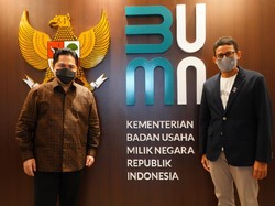 Sandiaga Mampir ke Kantor Erick Thohir, Ini yang Dibahas