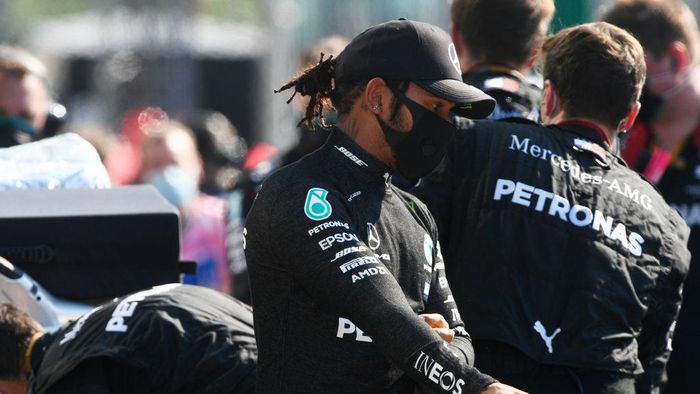 MONZA, ITALY - SEPTEMBER 06: Lewis Hamilton of Great Britain and Mercedes GP looks on during the F1 Grand Prix of Italy at Autodromo di Monza on September 06, 2020 in Monza, Italy. (Photo by Rudy Carezzevoli/Getty Images)