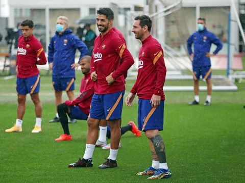 Lionel Messi and Luis Suárez training at the Barcelona headquarters, Wednesday (9/9/2020).