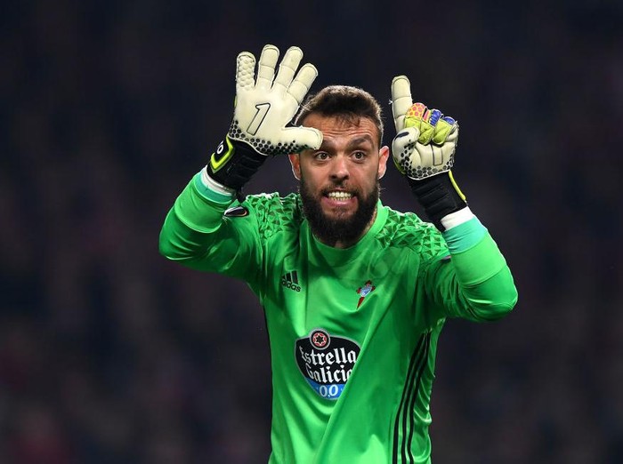 MANCHESTER, ENGLAND - MAY 11:  Sergio Alvarez of Celta Vigo reacts  during the UEFA Europa League, semi final second leg match, between Manchester United and Celta Vigo at Old Trafford on May 11, 2017 in Manchester, United Kingdom.  (Photo by Gareth Copley/Getty Images)